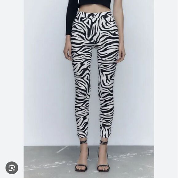 Zara Zebra Print Leggings Size L NWT - Picture 1 of 7